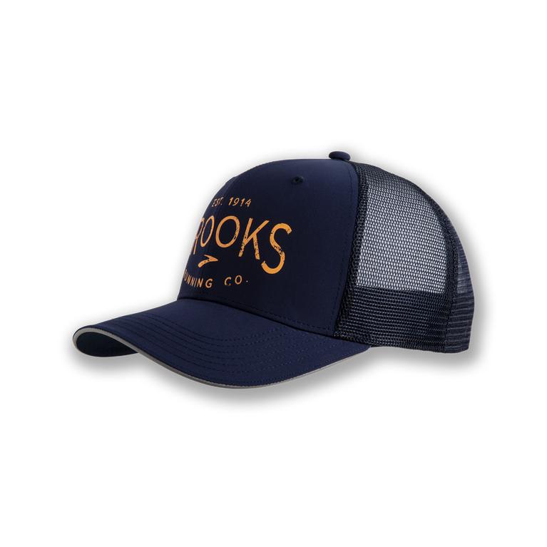 Brooks Mens Discovery Trucker Running Hat - Navy/Heritage (143260-SOM)